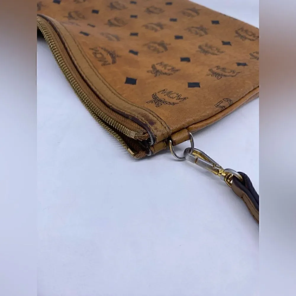 MCM authentic Cognac visetos zip Pouch entrupy COA